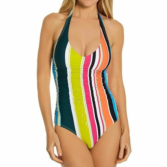 Anne Cole Other - NWT Anne Cole Swim Swimsuit One 1 piece Sz 16 Halter Shirred V Neck